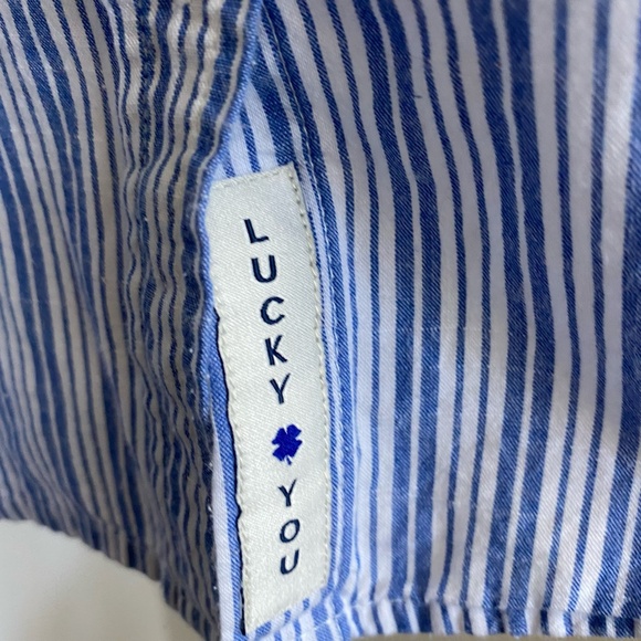 Lucky Brand Womens Cotton Blue/White Stripe Coastal Nautical Casual Shirt-Sz-M - Picture 9 of 16